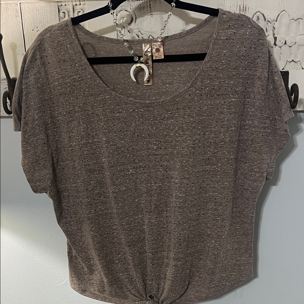 Eyeshadow Textured Brown Short Sleeve Top